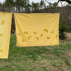 2 Vintage 1970s Hanae Mori Martex Yellow Butterfly Twin Bed 2 Flat Sheets EUC